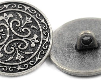 Metal Buttons - Celtic Flower Metal Buttons , Antique Silver Color , Shank , 0.83 inch , 6 pcs