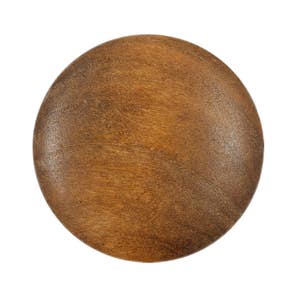 Puede incluir: Un pomo redondo de madera con un acabado de grano de madera marrón.