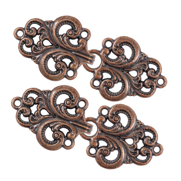 HOOK And EYE Fasteners - Stunning Antique Copper Openwork Baroque Swirl Cloak Clasp Fasteners. 2 Pairs. RARE