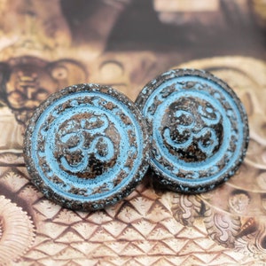 OM Metal Buttons , Blue Patina Color , Shank , 0.83 inch , 6 pcs