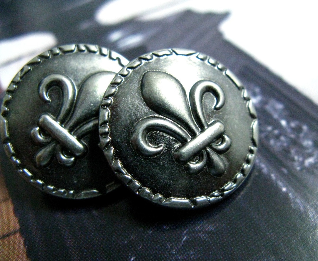 Metal Buttons Fleurdelis Metal Buttons , Gray Silver Color , Shank