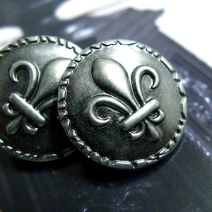 Botones de metal - Botones de metal Fleur-De-Lis, color gris plata, vástago, 1 pulgada, 10 piezas