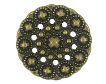 Metal Buttons - Beads Flower Antique Brass Metal Shank Buttons - 0.91 inch - 10 pcs