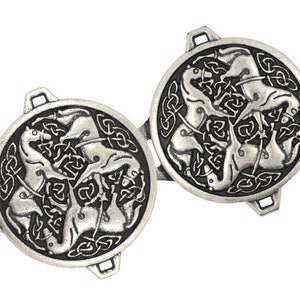 Celtic Horses Antique Silver Cloak Clasp Metal Fasteners. One Pair.