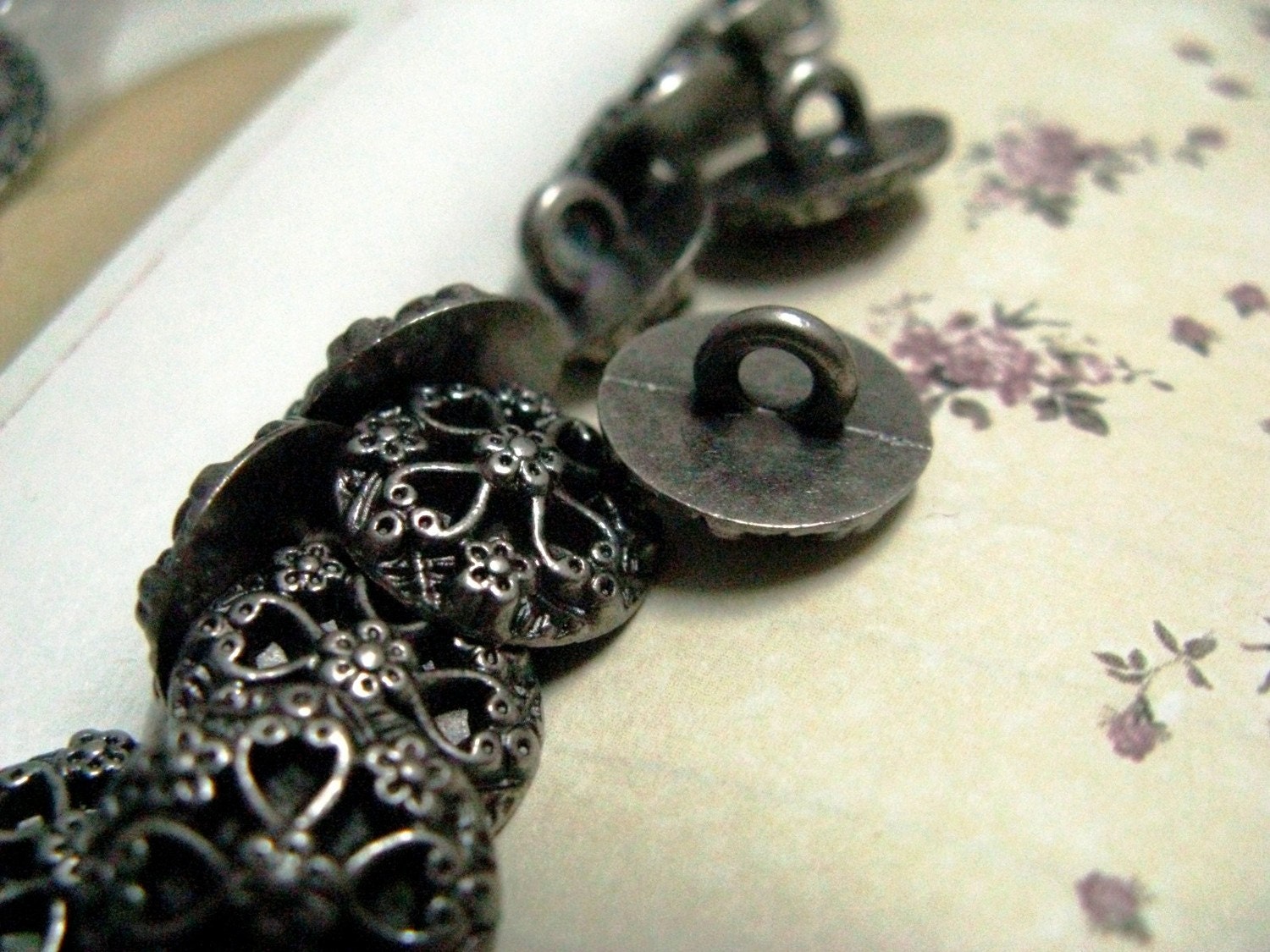 Metal Buttons Hearts Flower Metal Buttons Gray Silver Etsy