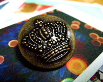 Metal Buttons - Crown Metal Buttons , Antique Brass Color , Shank , 1 inch , 10 pcs