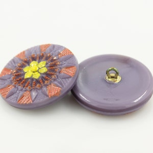 Czech Glass Button Pale Purple Hand Painted Flower Czech Glass Button, 1.06 inch , Shank Button image 2