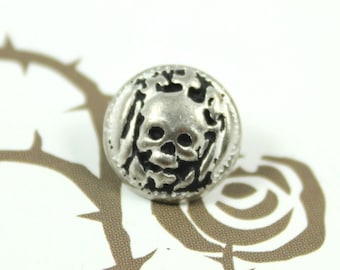 Metal Buttons - Antiqued Silver Skull Princess Pattern Shank Metal Buttons. 0.43 inch, 10 pcs