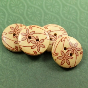 Botones de madera - botones estilo japonés madera Natural con el patrón de color caqui-lirio de color rojizo día, 0,71 pulgadas, 10 piezas