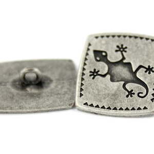 Metal Buttons - Gecko Rectangle Antique Silver Metal Shank Buttons - 0. ...