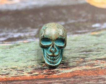 Skull Green Patina Metal Shank Buttons , 0.59 inch , 6 pcs