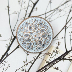 Metal Buttons - Flowery Engraving Metal Buttons , Blue Copper Color , Domed , Openwork , Shank , 0.71 inch , 10 pcs