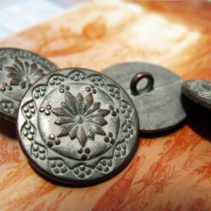 Metal Buttons - Flower Mandala Metal Buttons , Copper White Patina Color , Shank , 0.79 inch , 10 pcs