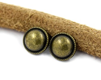 Metal Buttons - Antique Brass Domed Metal Buttons , Shank , 0.39 inch , 10 pcs
