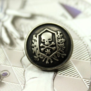 6 Skull Emblem Metal Buttons , Retro Silver Color , Shank , 0.91 inch image 3