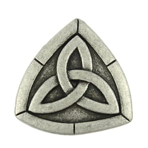 May include: A silver-toned triangular pendant with a Celtic knot design. The knot is a traditional symbol of love, friendship, and faith.