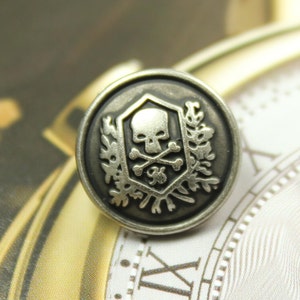 6 Skull Emblem Metal Buttons , Retro Silver Color , Shank , 0.91 inch image 5