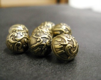 Metal Buttons - Water Splash Metal Buttons , Antique Brass Color , Domed , Shank , 0.39 inch , 10 pcs