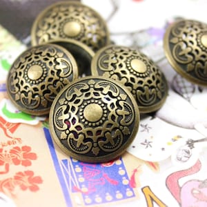 Medieval Filigree Metal Buttons , Antique Brass Color , Domed , Openwork , Shank , 0.67 inch , 10 pcs