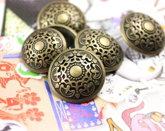 Medieval Filigree Metal Buttons , Antique Brass Color , Domed , Openwork , Shank , 0.67 inch , 10 pcs