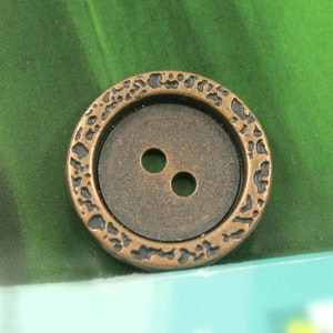 Metal Buttons - Stone Texture Border Metal Buttons , Copper Color , 2 Holes , 0.87 inch , 10 pcs