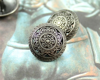 Metal Buttons - Lacework Filigree Metal Buttons , Gray Silver Color , Shank , 0.91 inch , 10 pcs