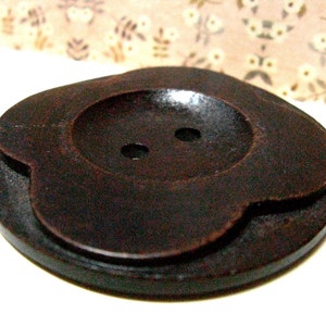 Wooden Buttons - Relief Carving Large Flowers Dark Brown Color Wooden Buttons, 2.20 inch (4 in a set)