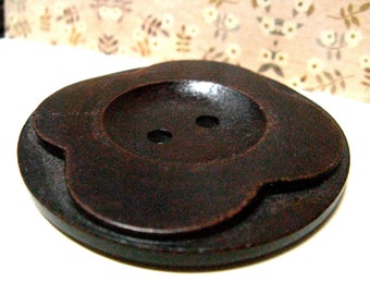 Wooden Buttons - Relief Carving Large Flowers Dark Brown Color Wooden Buttons, 2.20 inch (4 in a set)