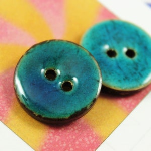 10 Pieces Of Translucent DarkCyan Enamel Buttons With Coconut Base. 0.71 inch image 1