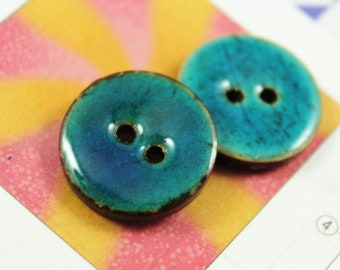 10 Pieces Of  Translucent DarkCyan Enamel Buttons With Coconut Base. 0.71 inch