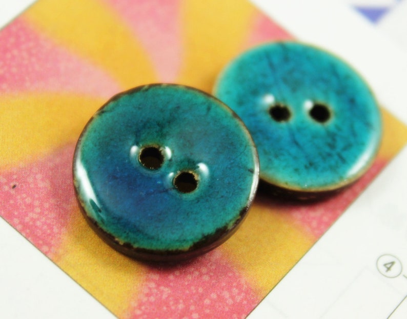 10 Pieces Of Translucent DarkCyan Enamel Buttons With Coconut Base. 0.71 inch image 1