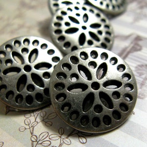 Metal Buttons - Dotted Flower Metal Buttons , Gray Silver Color , Shank , 0.79 inch , 10 pcs