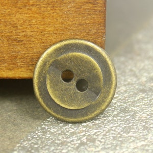 Metal Buttons - Layered Circles Metal Hole Buttons in Antique Brass Color - 0.79 inch - 10 pcs