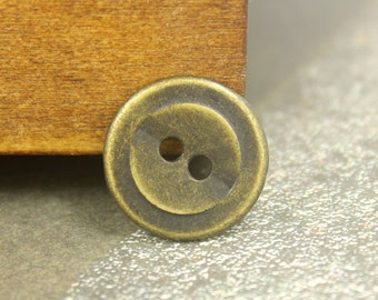 Metal Buttons - Layered Circles Metal Hole Buttons in Antique Brass Color - 0.79 inch - 10 pcs