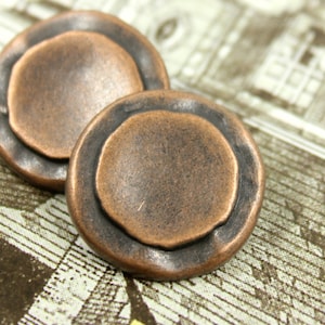 Metal Buttons - Rustic Circles Shank Metal Buttons in Copper Color. 0.91 inch, 6  pcs