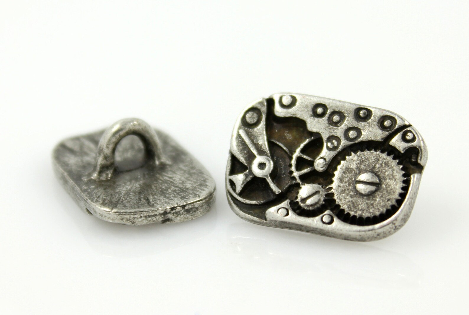 Rectangle Watch Movement Metal Buttons , Antique Silver Color , Shank ...
