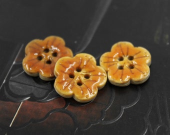 10 Pieces Of Translucent Orange Enamel Sakura Buttons With Coconut Base. 0.63 inch