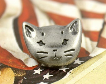 Metal Buttons - Cat Gray Silver Color Shank Metal Buttons. 0.71 inch , 6 pcs