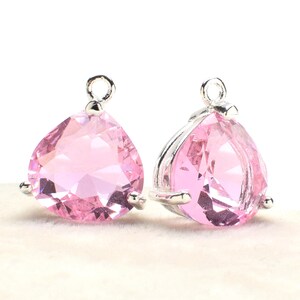 2 Pear Drop Pink Crystal Glass Pendant, 15mm, Silver Plated over Brass Prong Setting. [P1160023]