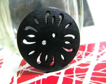 Wooden Buttons - Thickening Japanese Style Black Convex Wood buttons with Filigree Pierce. 1.10 inch. 10 in a set