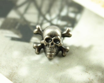 Metal Buttons - Skull Cross Bones Metal Buttons , Gray Silver Color , Shank , 0.55 inch , 6 pcs