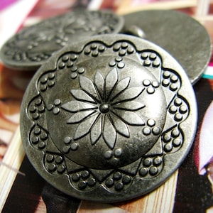 Metal Buttons - Flower Mandala Metal Buttons , Silver Color , Shank , 0.79 inch , 10 pcs