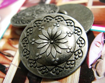 Metal Buttons - Flower Mandala Metal Buttons , Silver Color , Shank , 0.79 inch , 10 pcs