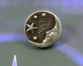 10 Mond und Sterne Metallknöpfe, grau silber Farbe, Schaft, 0,43 inch