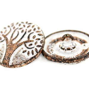 Metal Buttons White Rust Carving Big Tree Pattern Shank Buttons. 1 inch. 6 pcs image 5