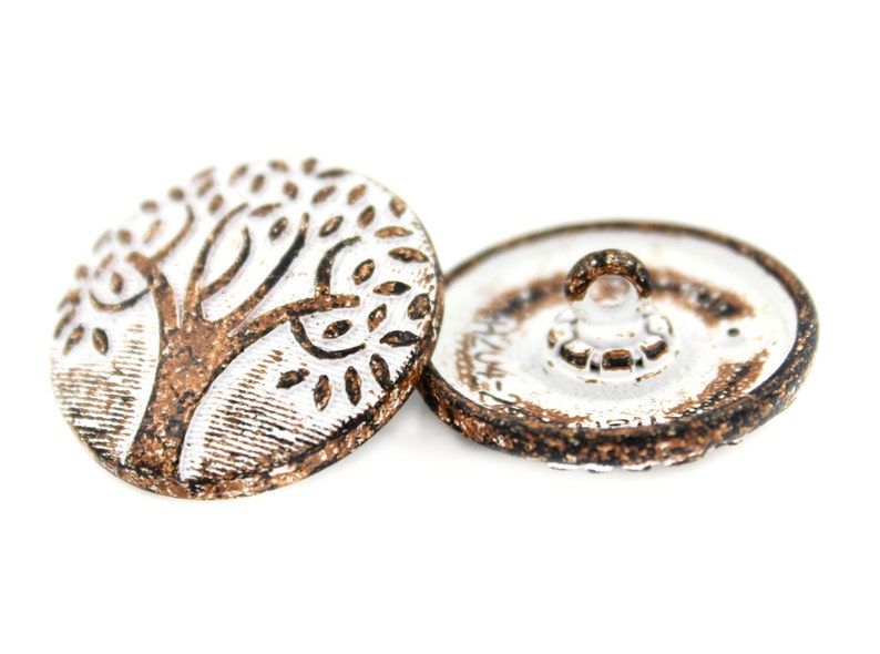 Metal Buttons White Rust Carving Big Tree Pattern Shank Buttons. 1 inch. 6 pcs image 5