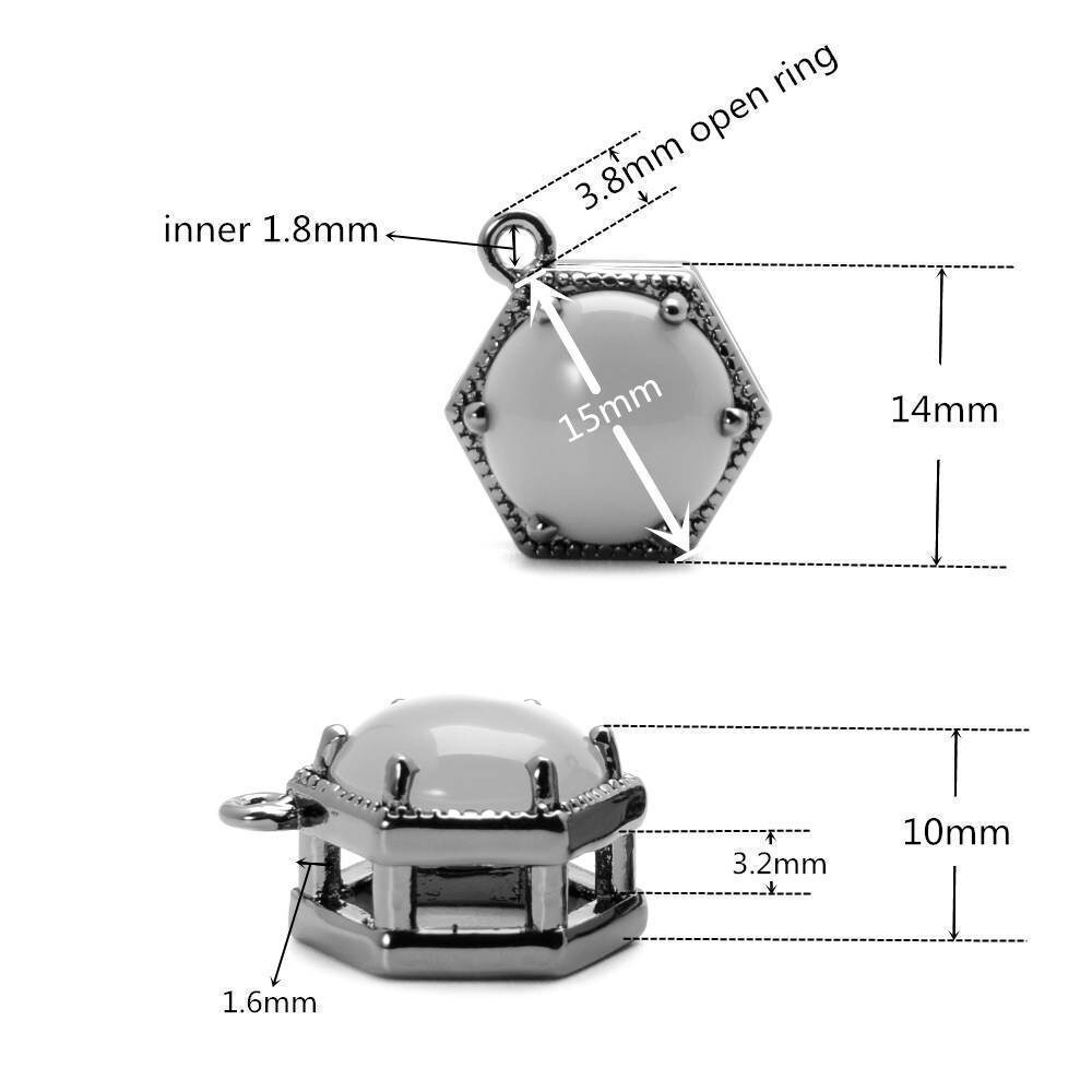 2 Bold Hexagonal Blue Ceramics Crystal Glass Pendant, 15mm