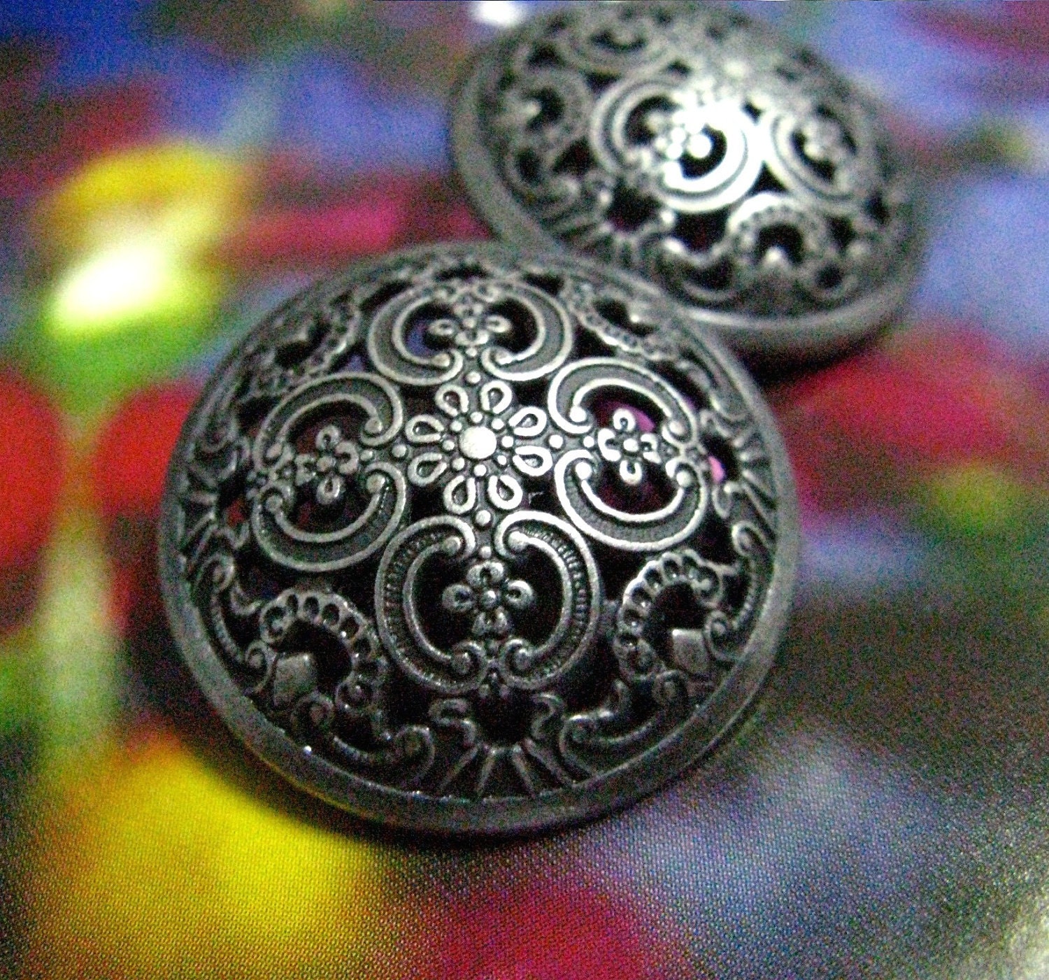 Metal Buttons Flowery Engraving Metal Buttons Gray Silver Etsy