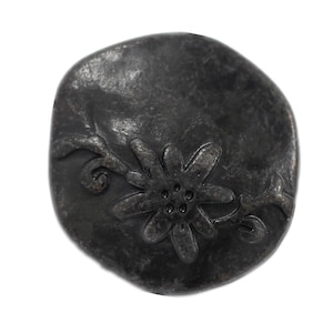 Flower and Vine Hexagon Metal Shank Buttons , Vintage Black Color , 0.79 inch , 3 pcs
