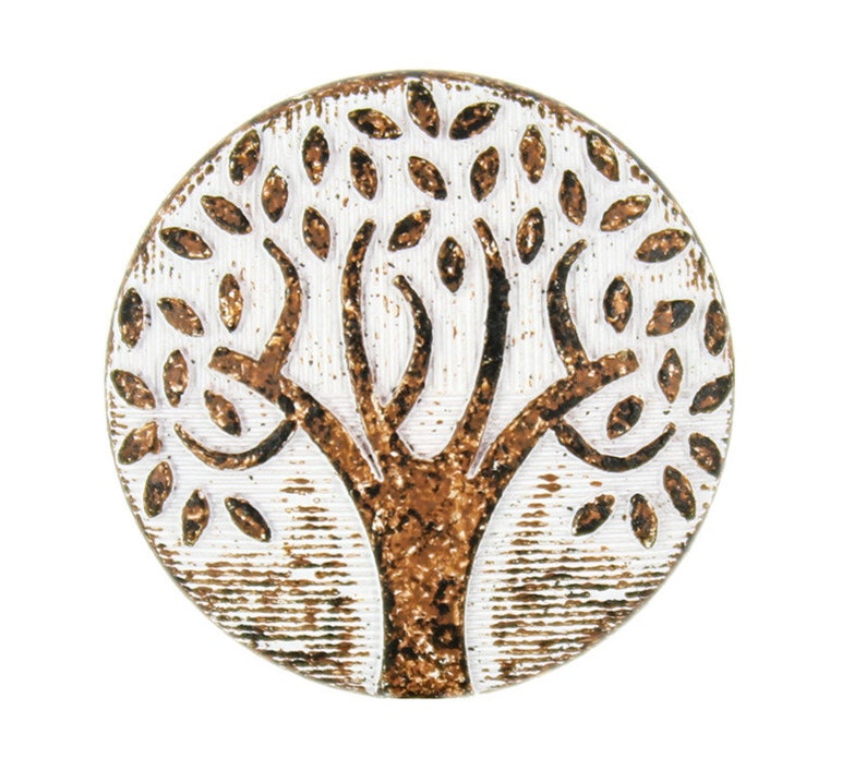 Metal Buttons White Rust Carving Big Tree Pattern Shank Buttons. 1 inch. 6 pcs image 4